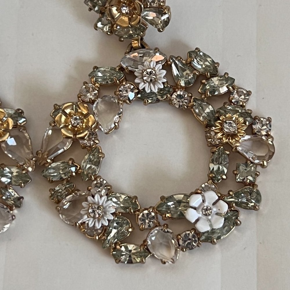Signed J. Crew Large Dangle Rhinestone Floral Wre… - image 4